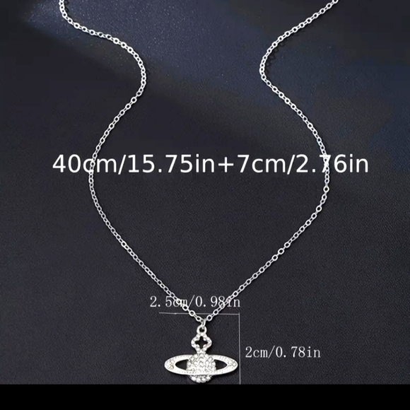 925 Sterling Silver Saturn Necklace - Picture 5 of 5